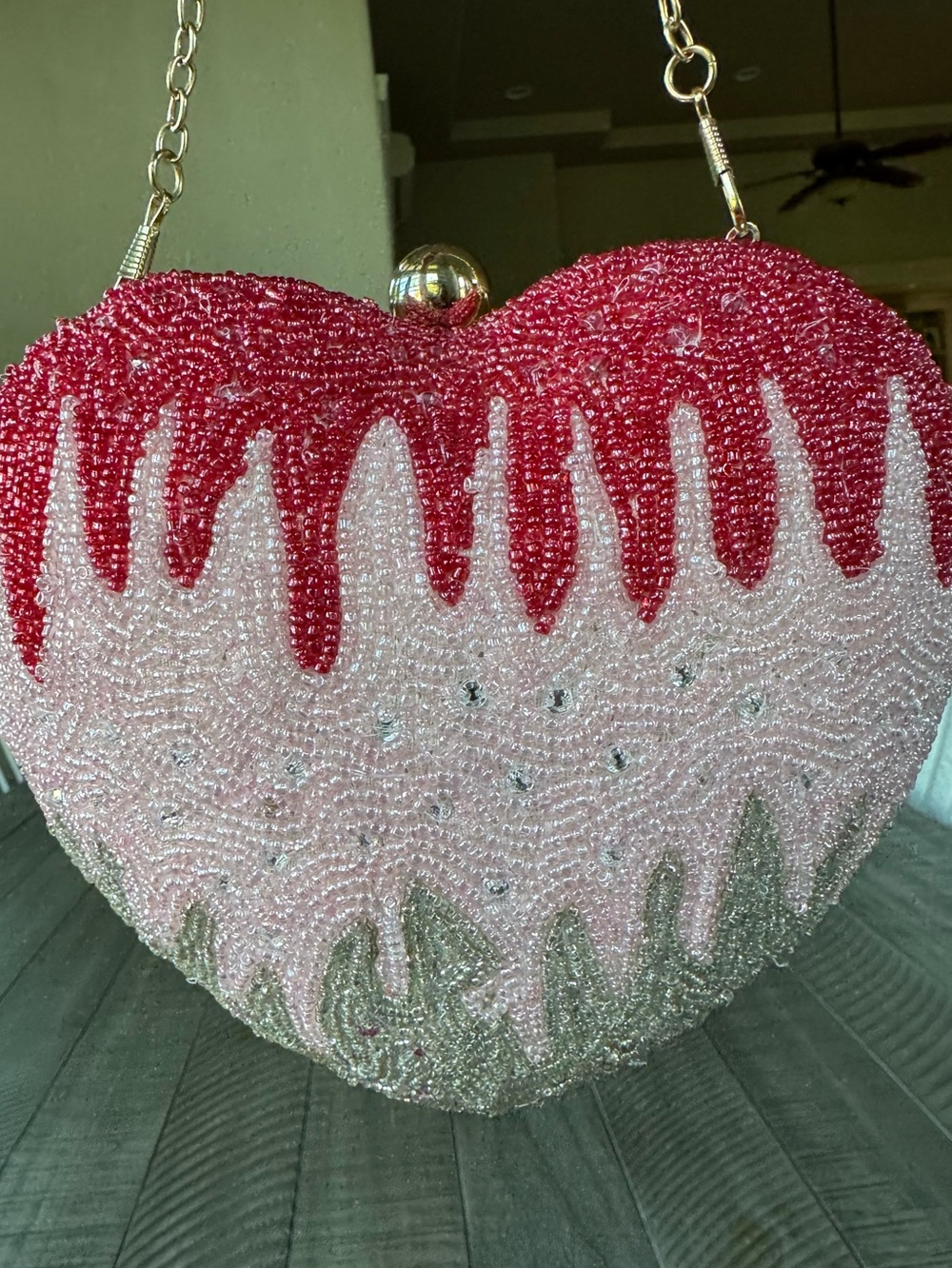 Lulu Pink & Red Beaded Heart Novelty Drip Handbag/Bag/Clutch - Picture 4 of 16